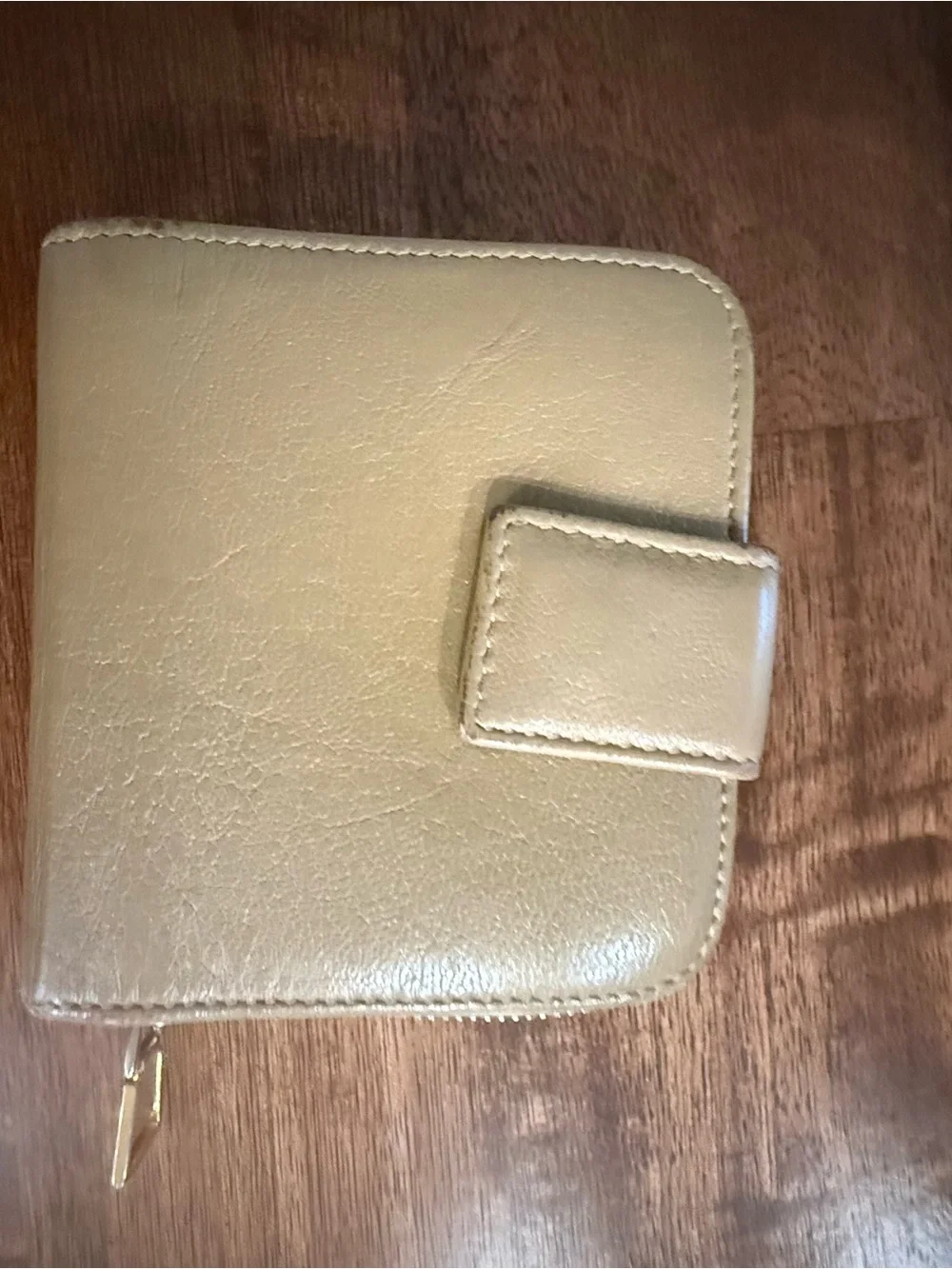 Yves Saint Laurent Embossed Logo Zip small Wallet in Light Beige